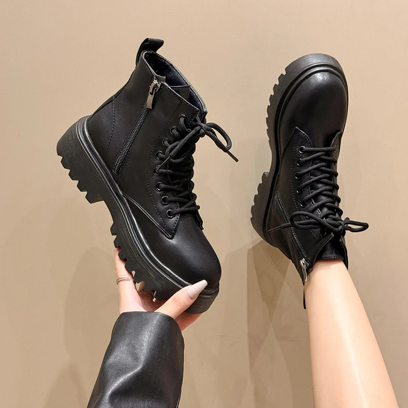 2025 Women's boots Fall-Winter New Fashion Classic Booties Handsome Side Top Zipper Ankle Boots Work Lace-up Women's Boots