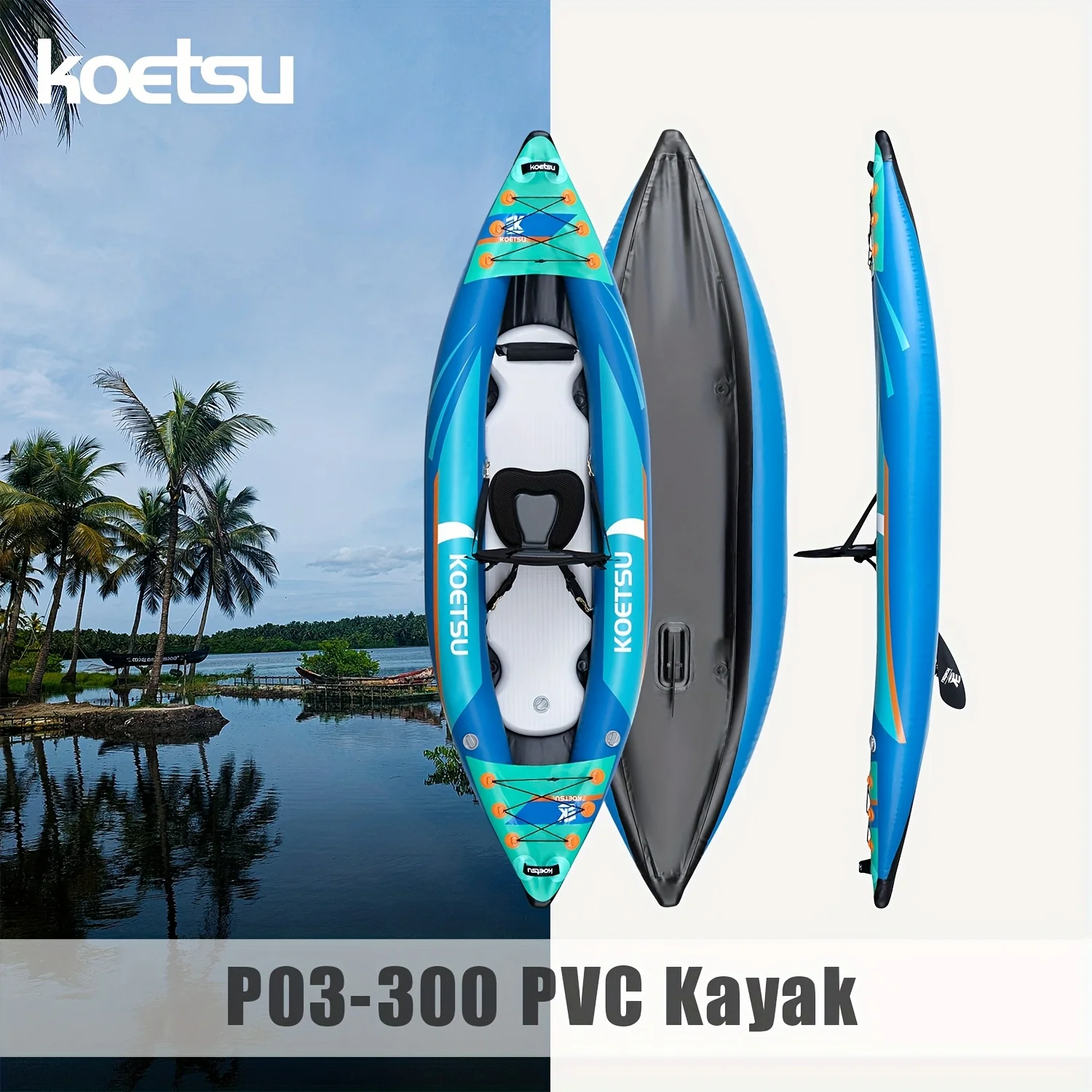 KOETSU P03 kayak inflable cepillado bote inflable individual y doble, adecuado para actividades acuáticas al aire libre, deportes, pesca