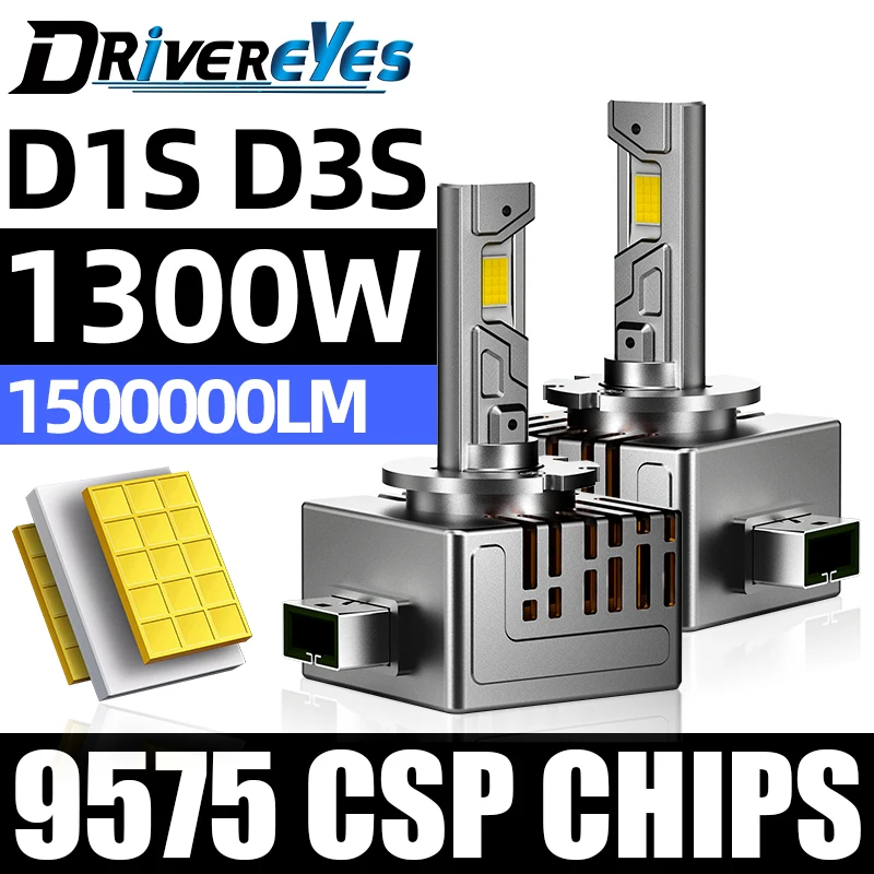 

2PCS Turbo D1S LED Headlight Bulbs D2S D4S D3S LED Headlamps 6000K 1500000LM 1300W Car HID Replacement Bulbs 30PCS CSP CHIPS 12V