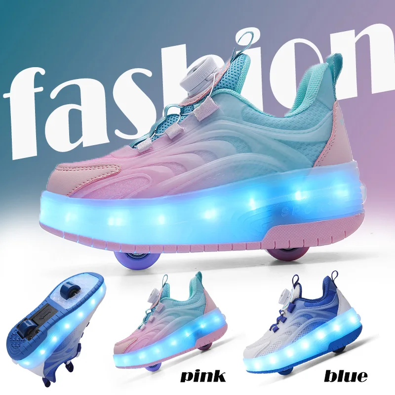 Kids Two Wheels Luminous Glowing Sneakers Heels Led Light Roller Skate Shoes  Boys Girls USB Charging shoes