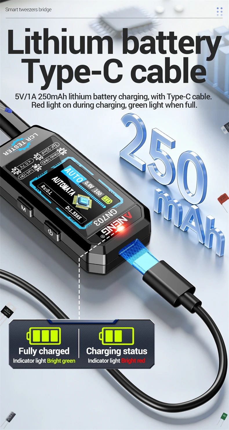 ANENG GN703 USB-Aufladbares Tragbares Digitales LCR-Bridgemeter 100Hz 1KHz 10KHz Diodentester Kalibrierung für Elektronik-Reparatur – Detail 8