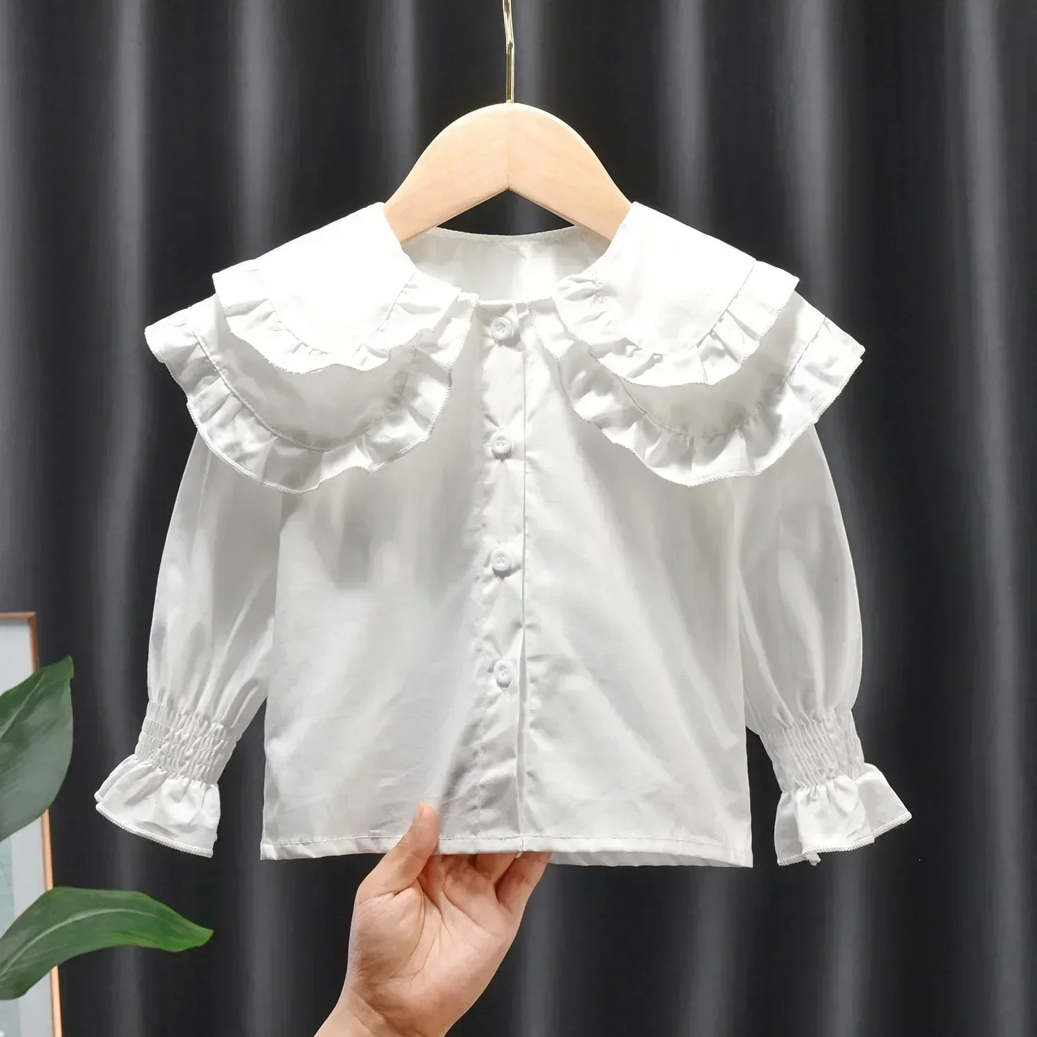 Baby Girls Blouses Kids White Blue Shirts 2024 Spring Autumn Doll Collar Tops 1 To 6Yrs Children\'s Korean Style Clothing