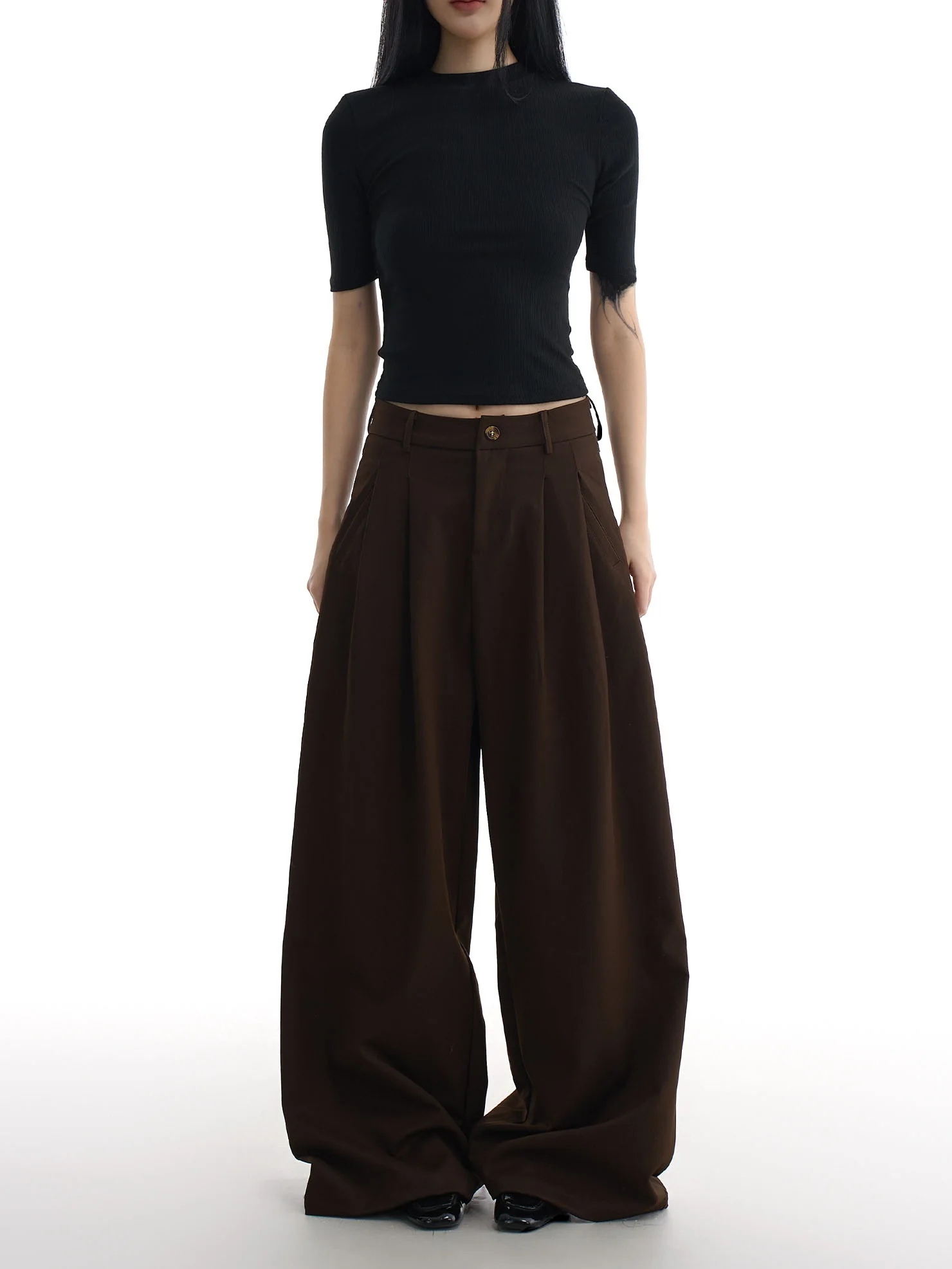 

AGUA Brown Wide Leg Suit Pants Women's Loose Straight Cut Long Trousers High Waist Design Sensation Autumn New Sle