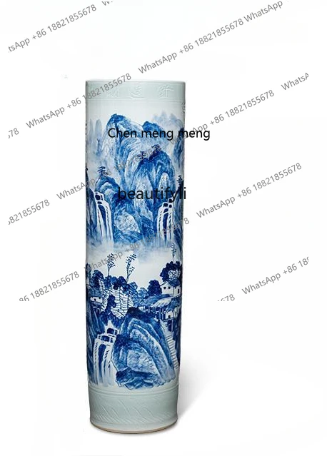 Jingdezhen Ceramic Vase Blue and White Porcelain Living Room Floor Chinese Decoration Decoration 1 M Straight