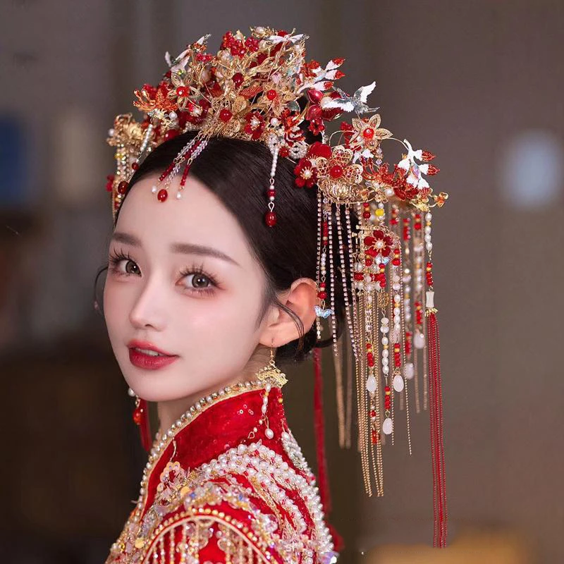 Ming Dynasty Hanfu Wedding Dress Bride Phoenix Hair Crown Chinese Style Wedding Grand Luxury Accessories