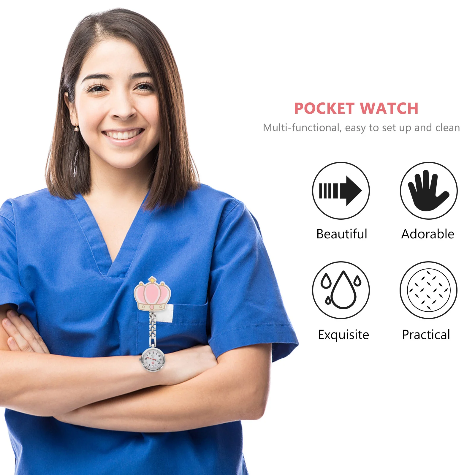 Orologio da tasca per infermiera Orologio da petto per cartoni animati con design a forma di corona Comodo per il lavoro Ottimo regalo di compleanno per il personale medico