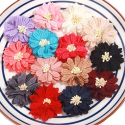 10Pcs 4.5CM Solid Artificial Fabric Flowers With Stamen For Hair Accessories Hairband Apparel Accessories for Headbands