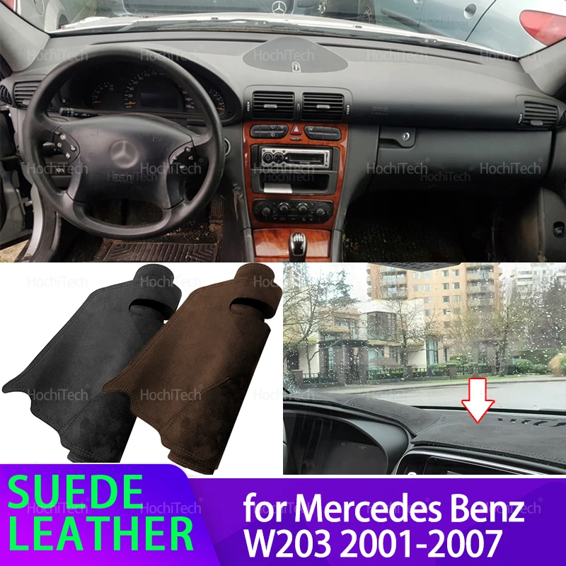 Auto-Armaturenbrett, Schwarz, für Mercedes Benz C-Klasse W203 Limousine 2001–2007, Armaturenbrett-Abdeckung, Wildleder, Armaturenbrett-Matte, Polster, Sonnenschutz-Zubehör