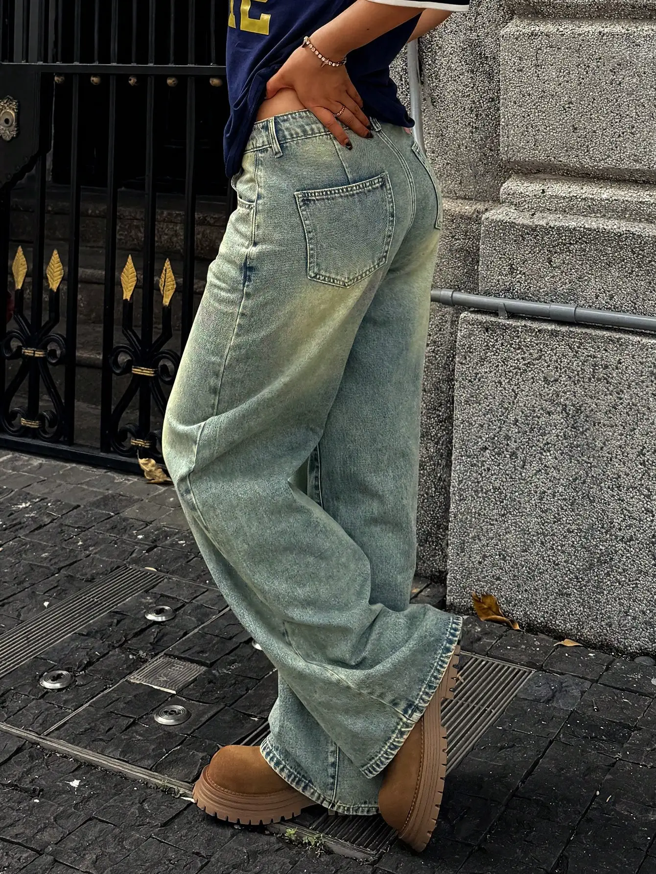 WGXWGX Women's High-Waisted Wide-Leg Denim Pants Vintage Wash Baggy Jeans Y2K Trendy Loose Fit Trousers for Fashion-Seeking Lad