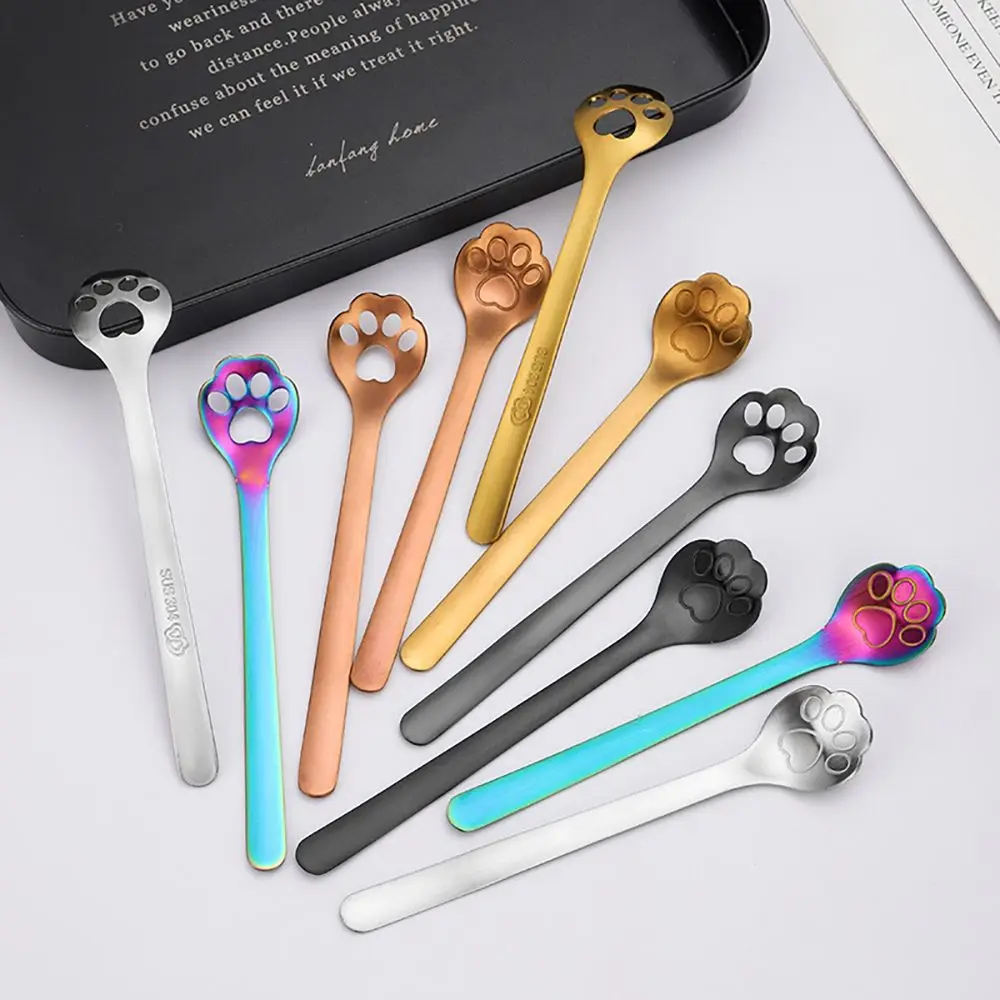 Creative Cartoon Cat Claw Coffee Stirring Spoons Hollow Dog Paw Spoon Kitchen Tableware Ice Cream Dessert Tea Accessories Gift