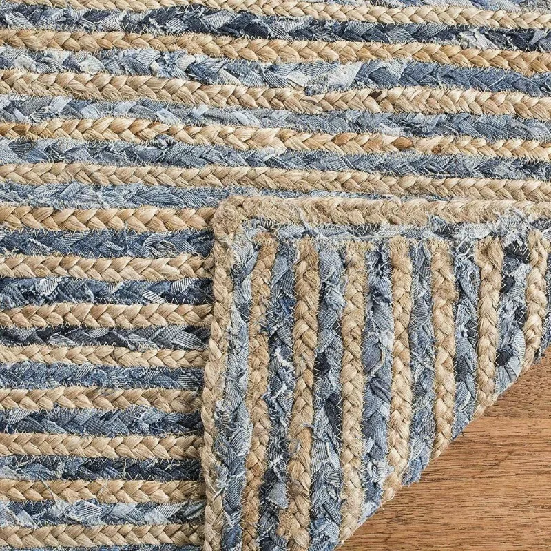 Rug Natural Denim Jute Braided Style Reversible Carpet Modern Rustic Look Rug