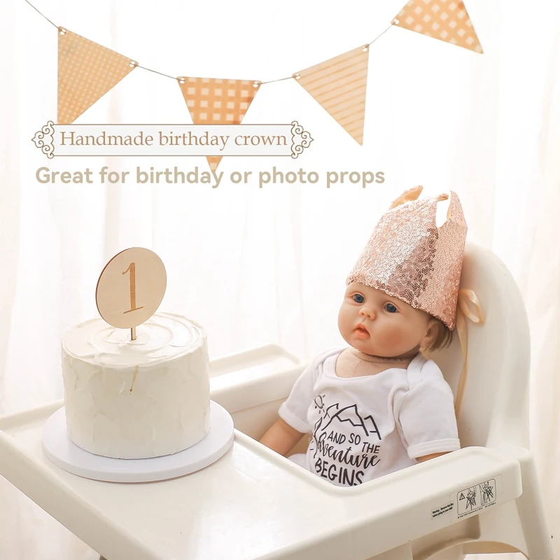 Cartoon Sequin Crown Baby Birthday Hat Soft Empty Top Hat Autumn Winter Newborn Hat Baby Photography accessories Birthday Gifts