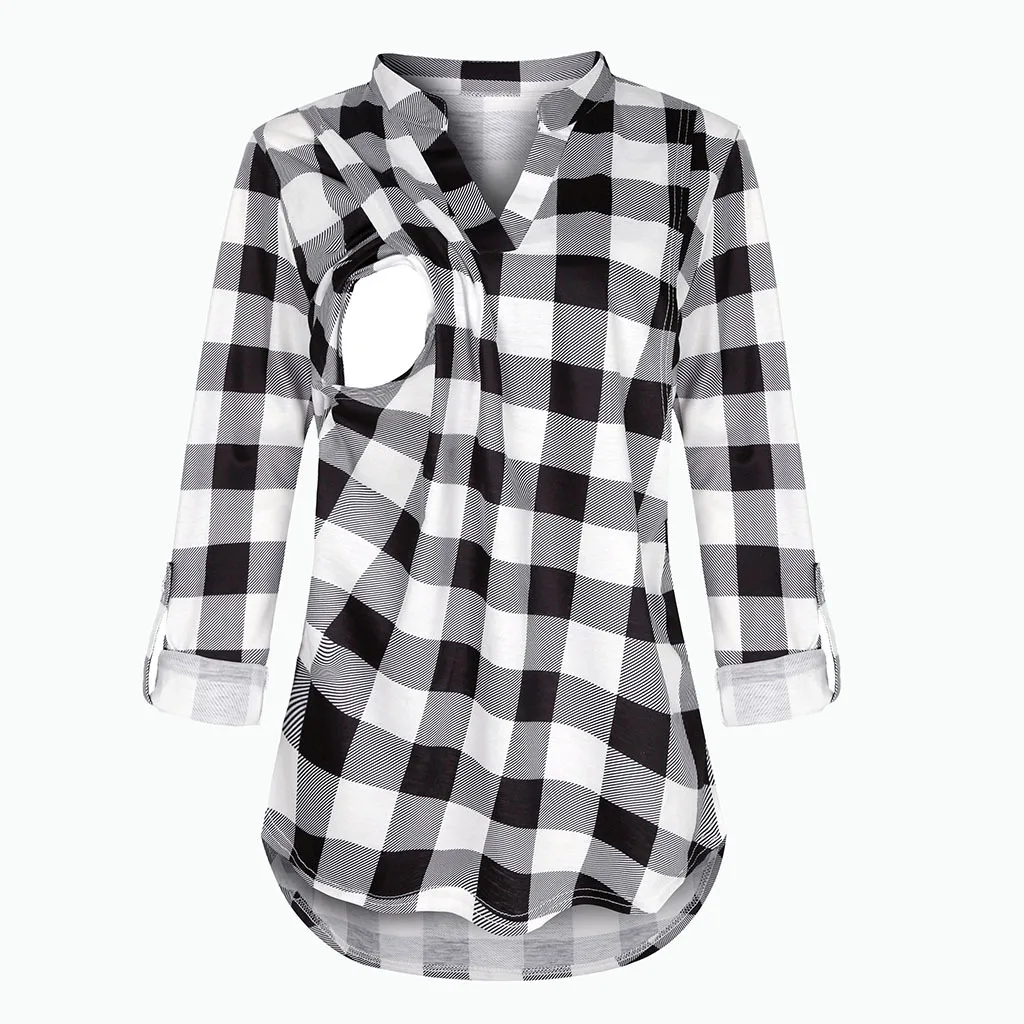 Damen Umstands-Still-T-Shirt mit V-Ausschnitt, einfarbig, langärmelig, Still-Tops, Kleidung für schwangere Frauen – Detail 19