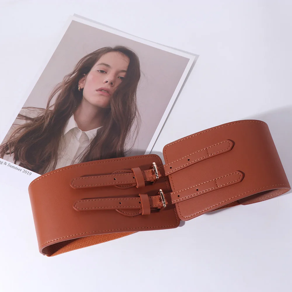 패션 조절 가능한 PU 캐머번드 가죽 단색 코르셋 벨트 허리띠 슬리밍 와이드 웨이스트 코르셋 드레스