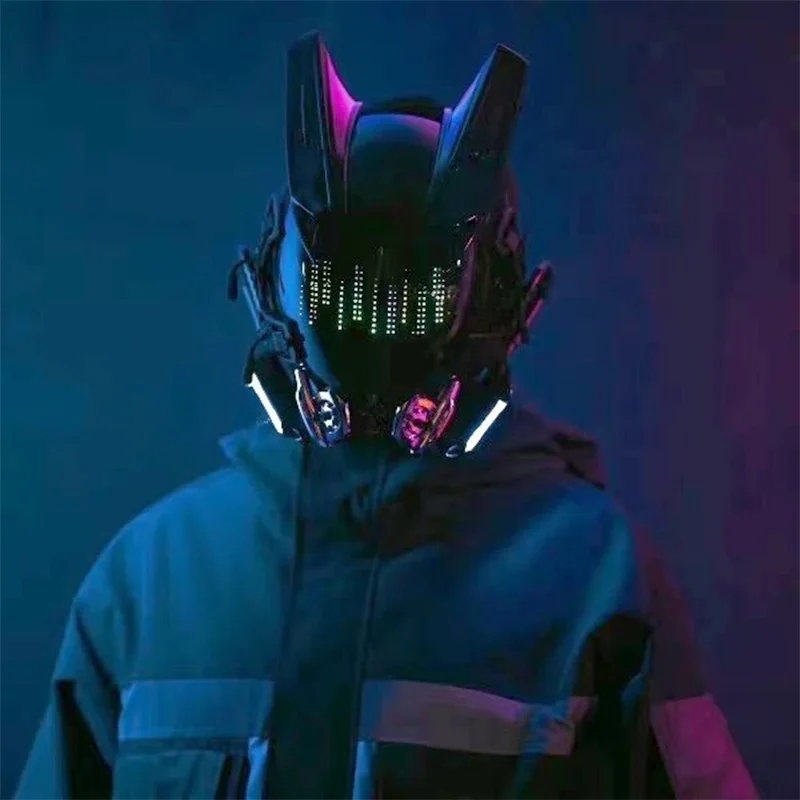 Cyberpunk Helmet Mask Techwear Samurai Mask With Led Light Robot Shinobi Mask Cosplay Cyber Punk Tech Helmet Armor Futuristic