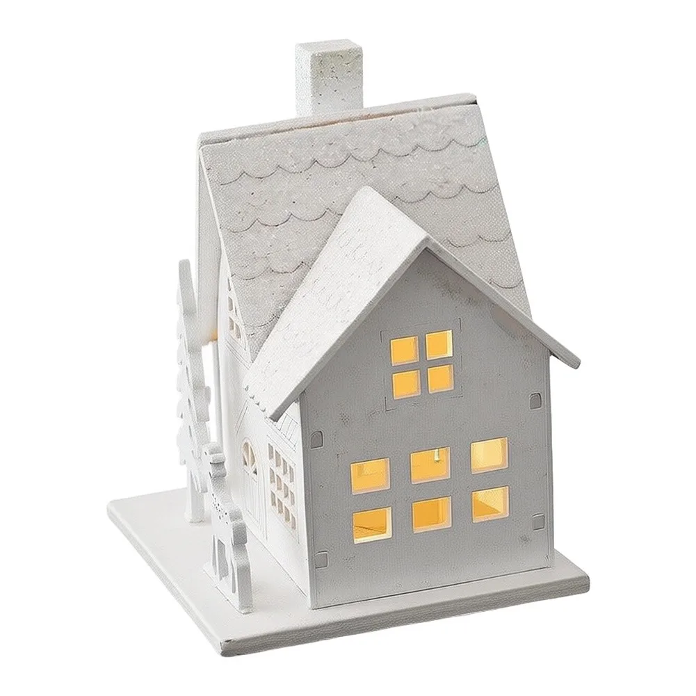 Lighted Wooden Christmas Church House Figurine White Glitter LED Glow Solid Wood Tabletop Ornament For Holiday Party Home Decor