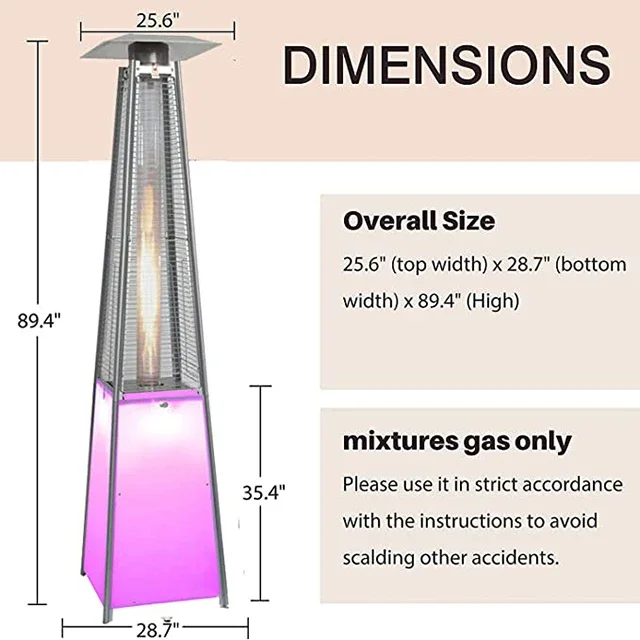 LED Pyramid Glass Tube Gas Patio Heater