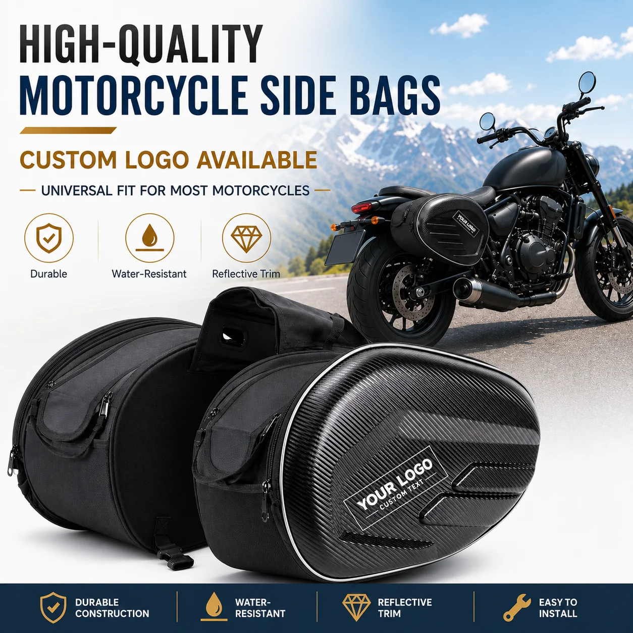 Custom Logo Motorcycle Pannier Bags Luggage Saddle Bags Side Storage Fork Travel Pouch Box Motorcycle Side Helmet Riding