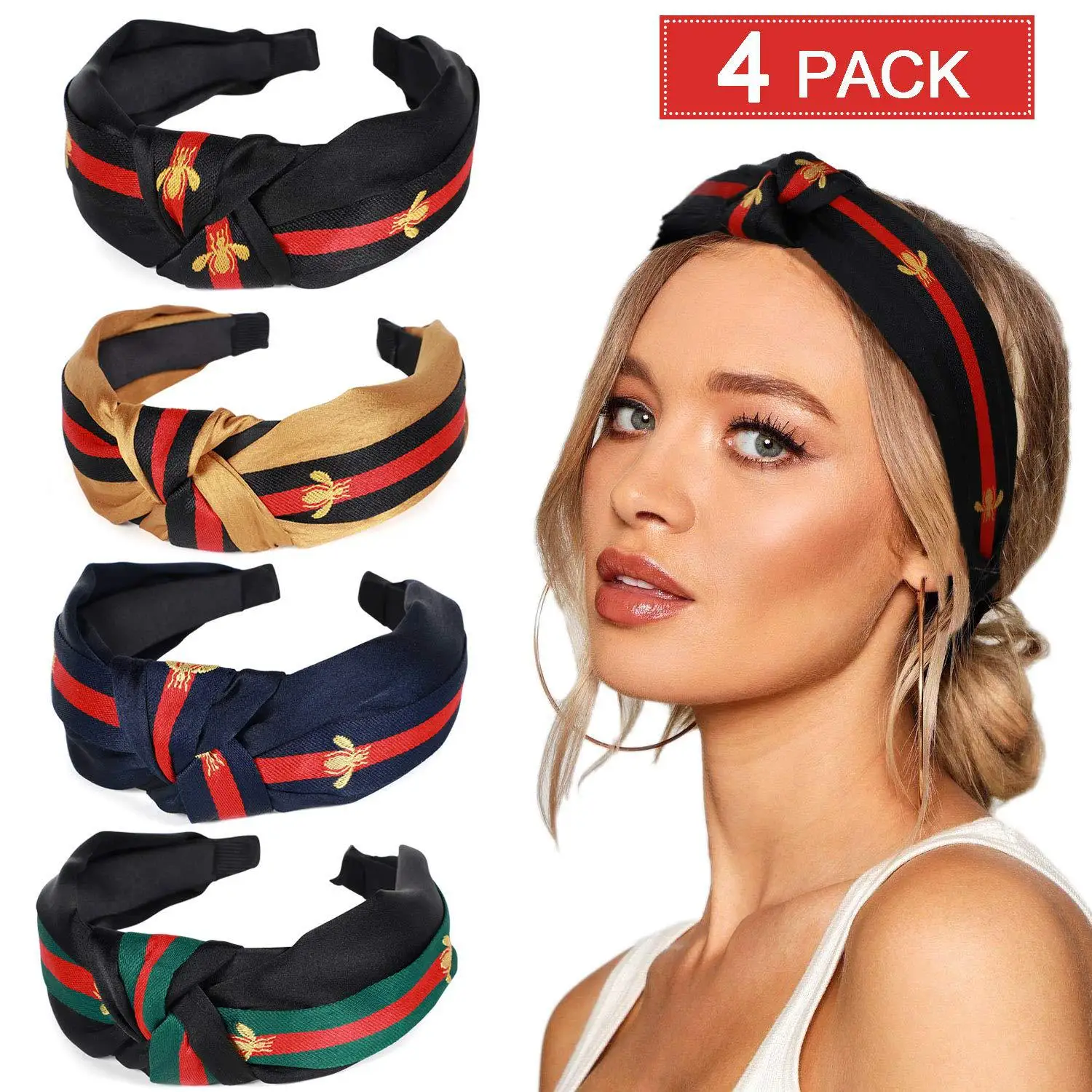 

2025 New Versatile Bee Headband Wide Edge Fabric Knotted Headband Color Head Buckle