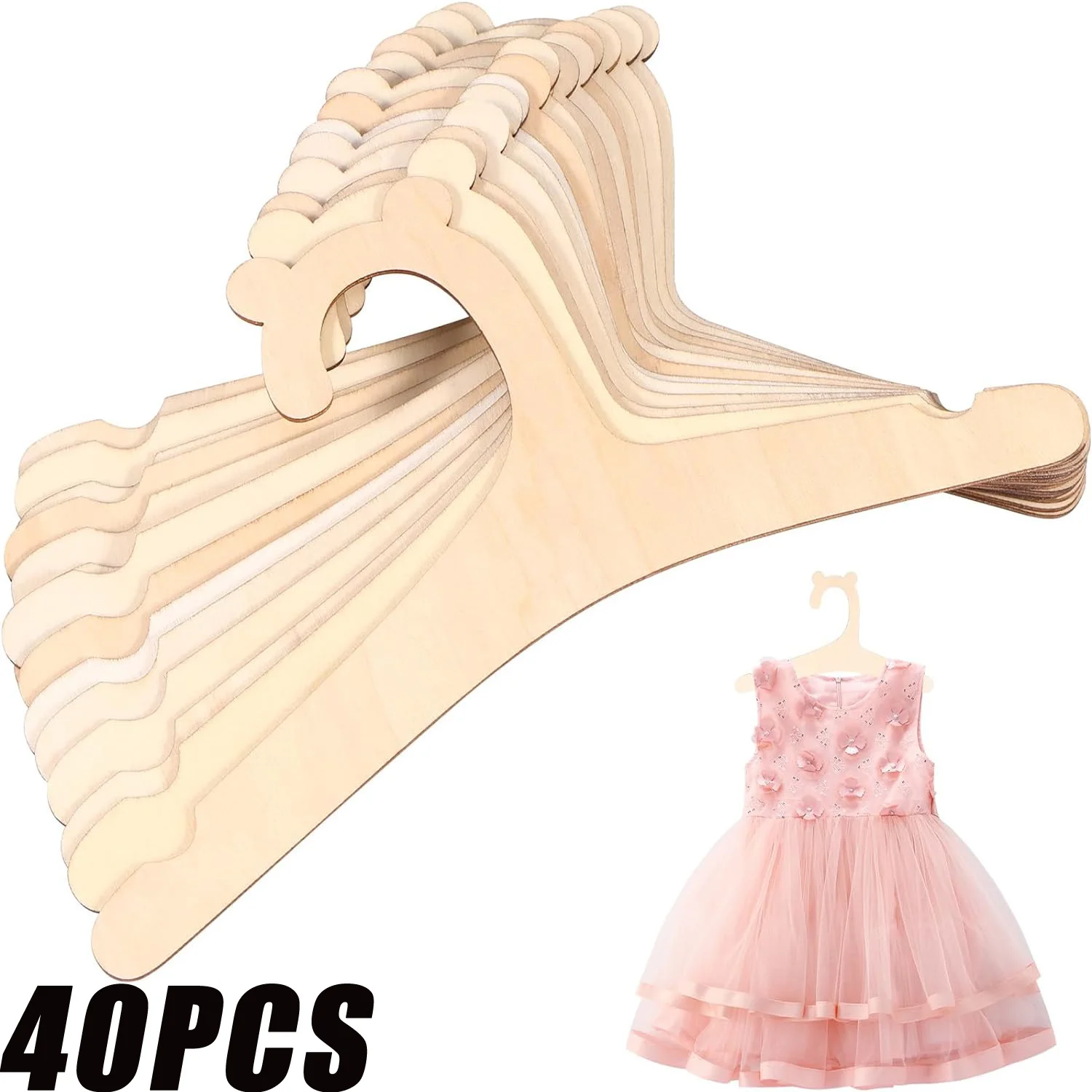 40/20Pcs Cute Little Bear Kids Hangers Creative Wooden Baby Hangers Baby Toddler Children Wooden Hangers for Clothes & Pants