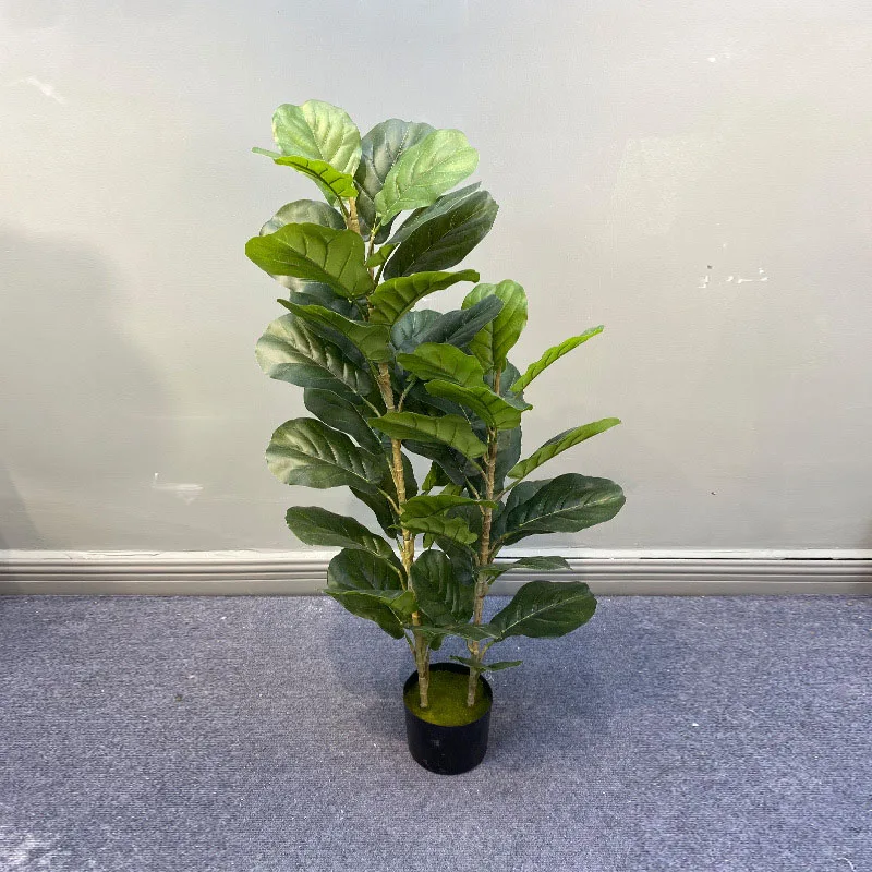 4.3FT Large Artificial Ficus Tree Fake Green Plants Palm Leafs Tropical Shrub Faux Banya Tree Branch for Home Shop Office Decor