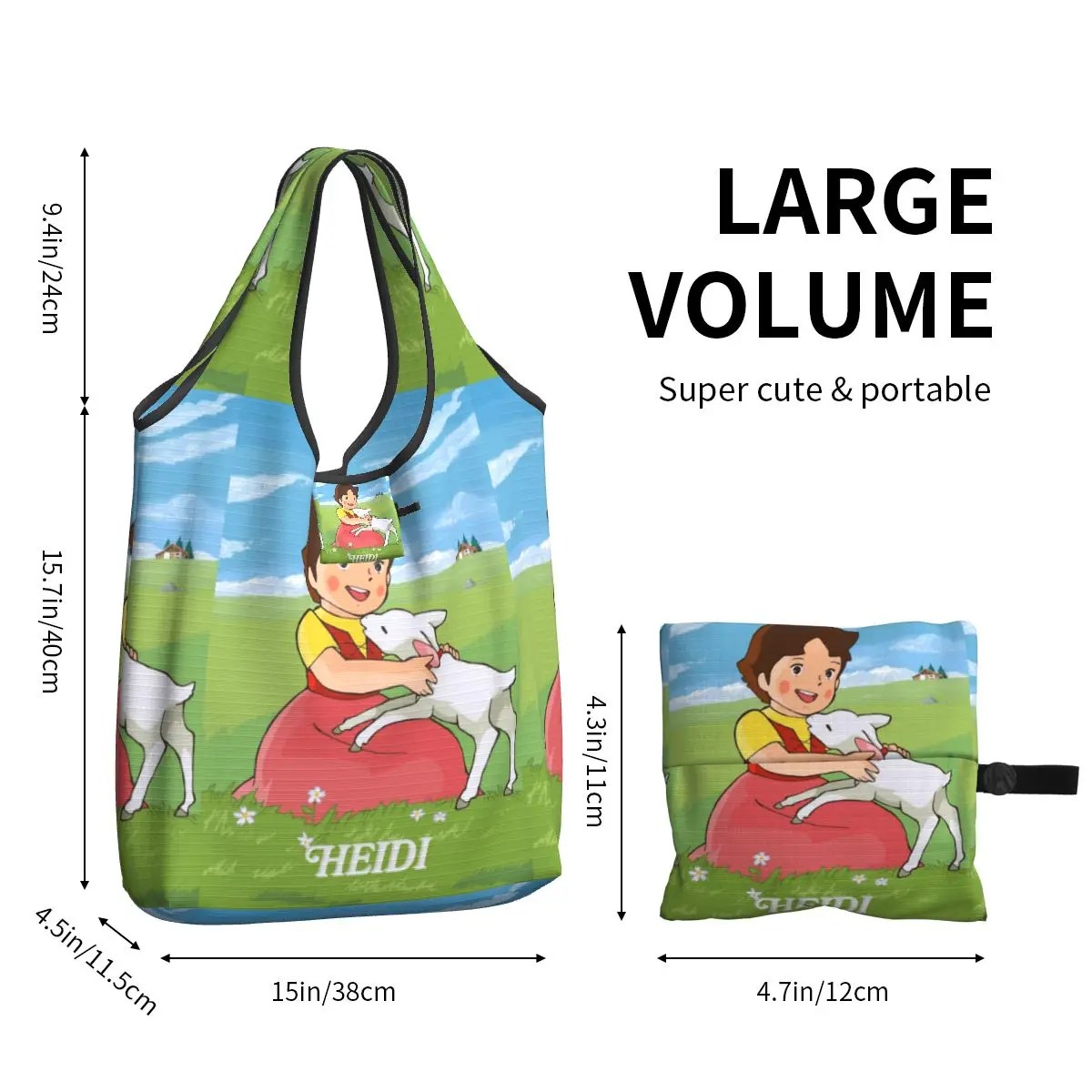 Reusable Heidi The Girl Of The Alps Shopping Bags for Groceries Foldable Funny Grocery Bags Washable Sturdy Large Tote Bags