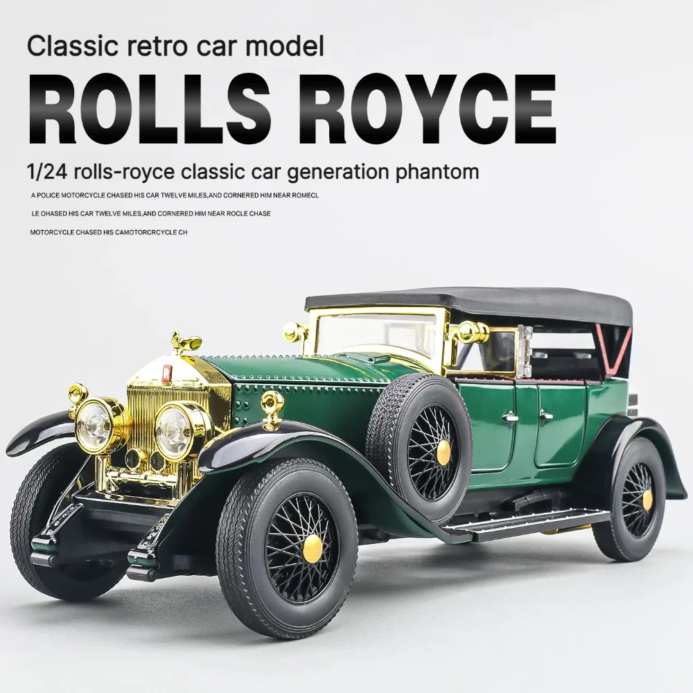 1:24 Scale Rolls Royce Phantom Vintage Cars Toys Miniature Models Alloy Diecast with Pull Back Sound Light Vehicles Special Gift
