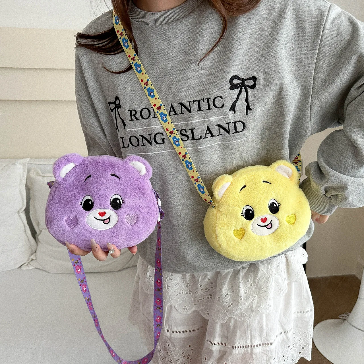 Miniso Cartoon Rainbow Love Bear Pluszowa zabawka Crossbody Torba mobilna Carebears Prezent dla dziewczynki Plecak Prezent urodzinowy