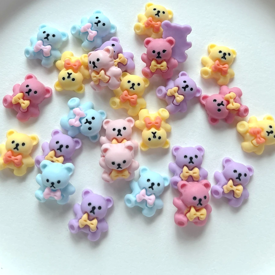 30Pcs New Cute Resin Mini Cartoon Little Bear Flat back Cabochon Scrapbook Kawaii DIY Embellishments Accessories