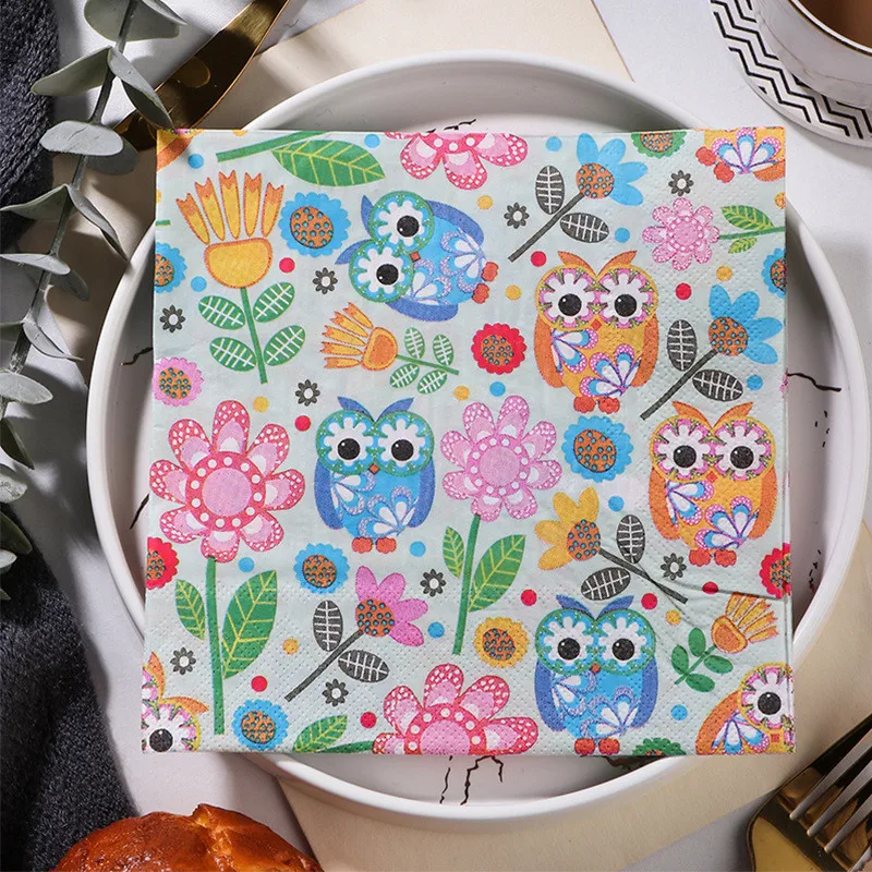 

20Pcs Colorful Cartoon Owl Printed Disposable Napkins Paper Tissues Event Party Decoration Wholesale