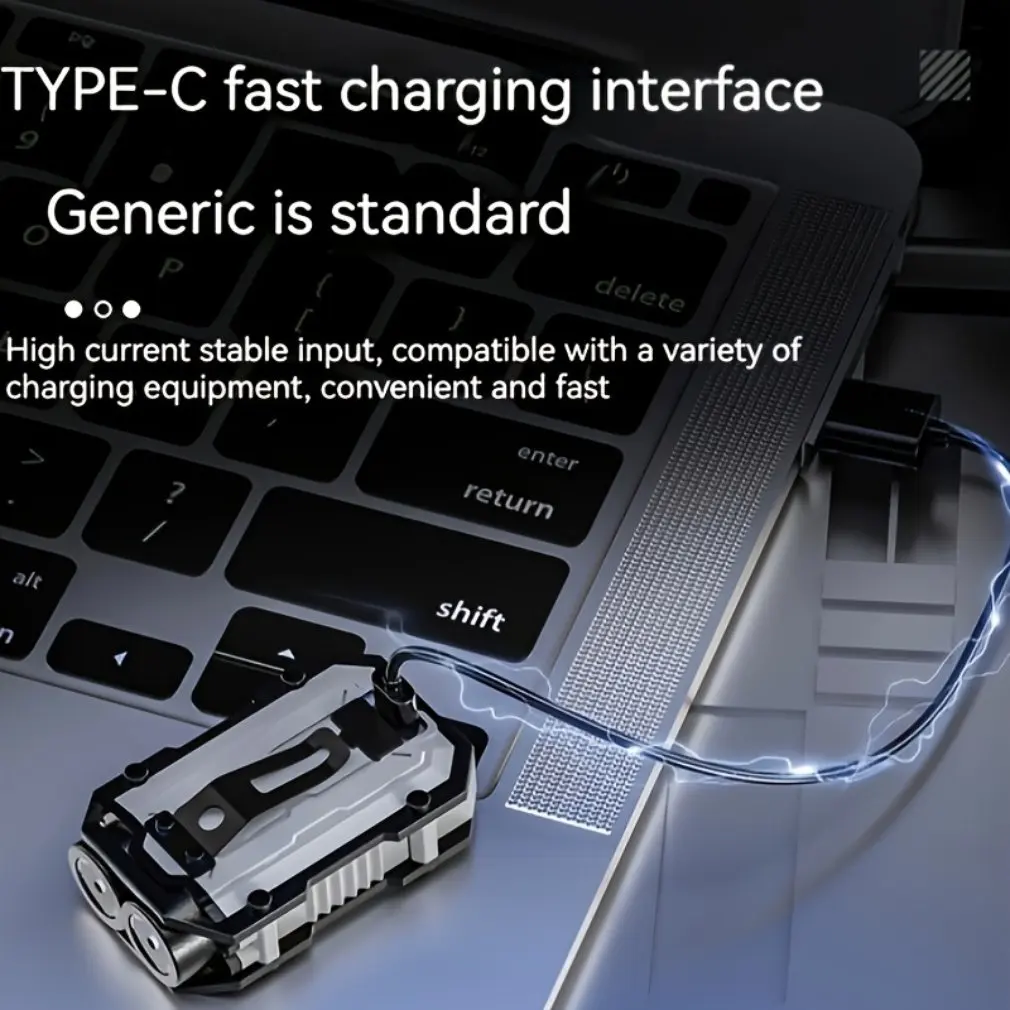 휴대용 LED 손전등 키체인 라이트, 매우 밝은 토치 TYPE-C, USB 충전 비상 작업 조명, 펜 클립 테일 자석 포함