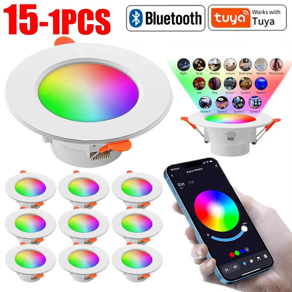 1-10PCS 10W Smart LED Downlight Bluetooth Ceiling Lamp RGB Lamp APP Remote Control Color Changing light for Google Alexa Home