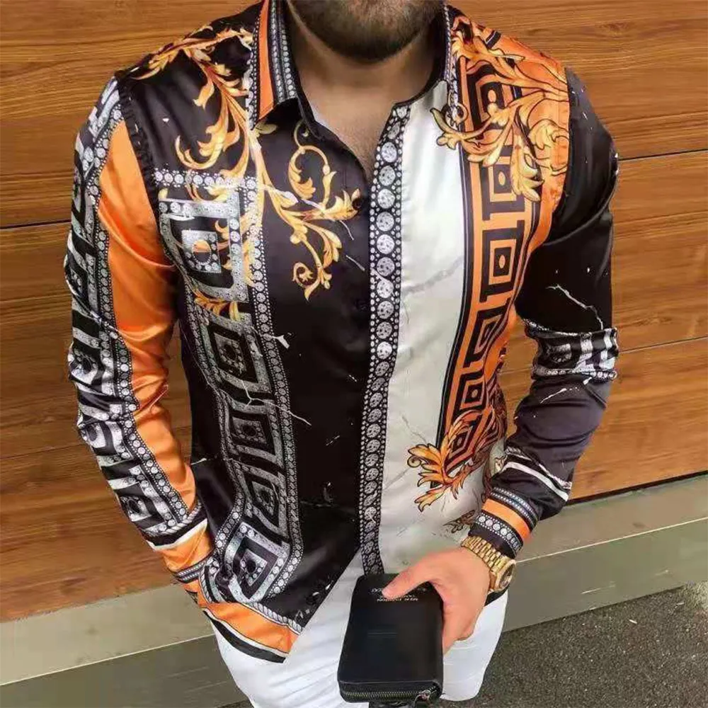 

Fashion Men Shirts Men's Cardigan Top Slim Fit Spring Tops Trendy For Men Autumn Button Up Casual Graffiti Printed