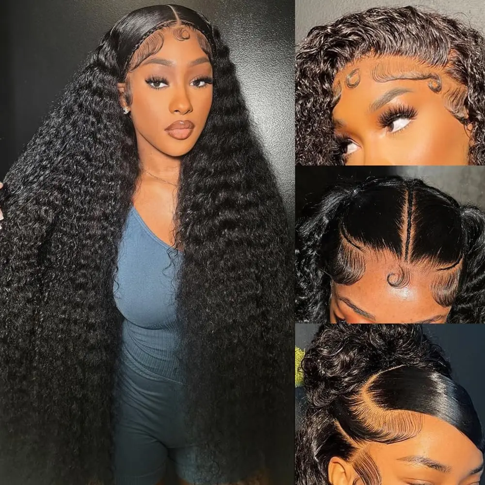 

200 Density 30 40 Inch Curly Human Hair Wigs Lace Front Wig PrePlucked Deep Wave Transparent 13x6 HD Lace Frontal Wig For Women