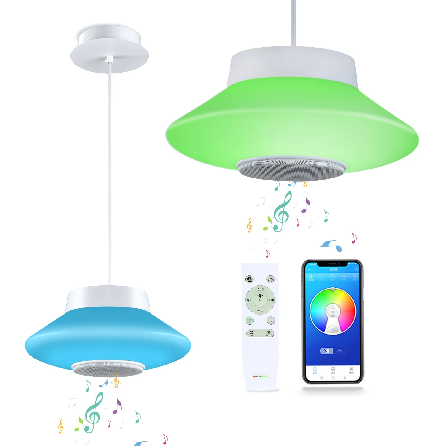 

Modern LED Pendant Ceiling Light With Bluetooth Speaker Dimmable App Remote Control Hanging Lamp For Dining Room Kitchen Island