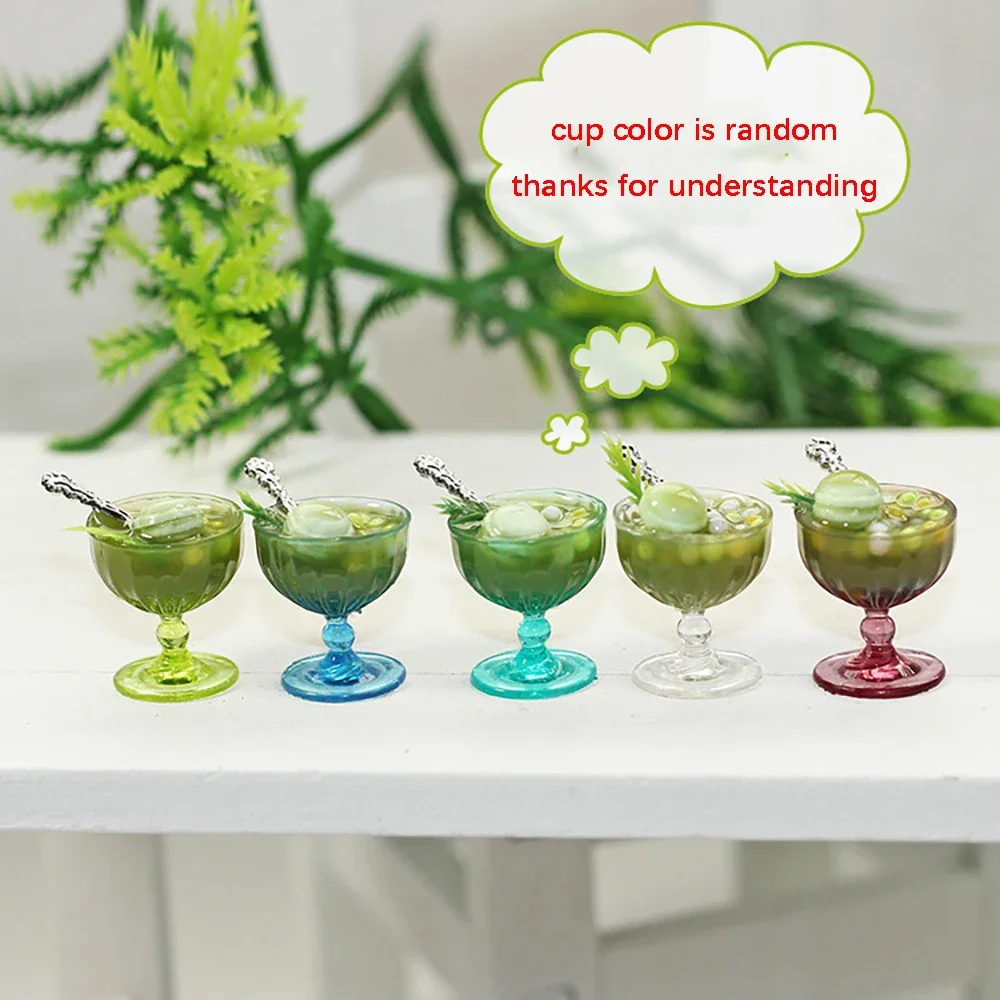 1Pcs 1/12 Dollhouse Miniature Matcha Desserts Ice Cream Model Mini Food Drinks Toy for Doll House Accessories Decoration ob11