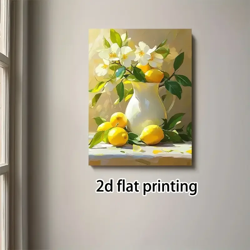 لوحة فنية جدارية من القماش على شكل زهور ليمونية وبيضاء عتيقة - مقاس 8 × 15 بوصة بدون إطار مطبوعة لغرفة المعيشة وديكور المطبخ، مثالية لديكور الغرفة