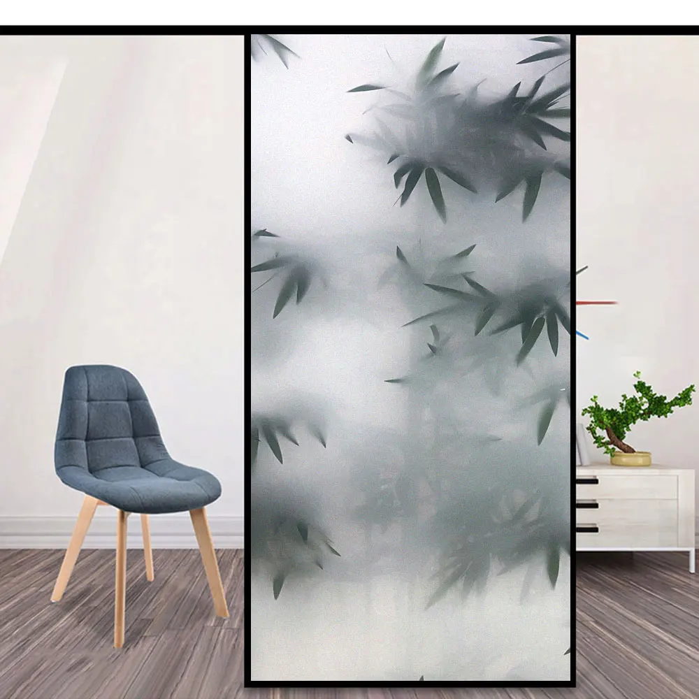 Foggy Bamboo Pattern Static Cling Privacy Window Film Heat Control UV Blocking Window Glass Sticker Frosted Window Film