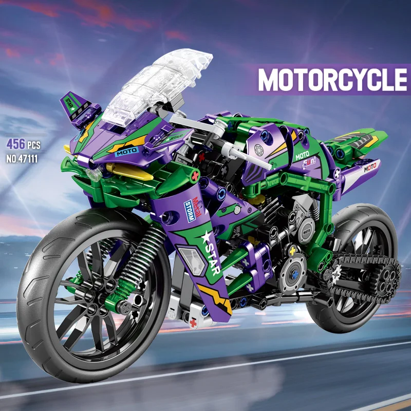 456PCS Technic Sport Motorcycle Model Building Block City Motorbike Locomotive Modular Bricks Model Toys For Birthday Gifts