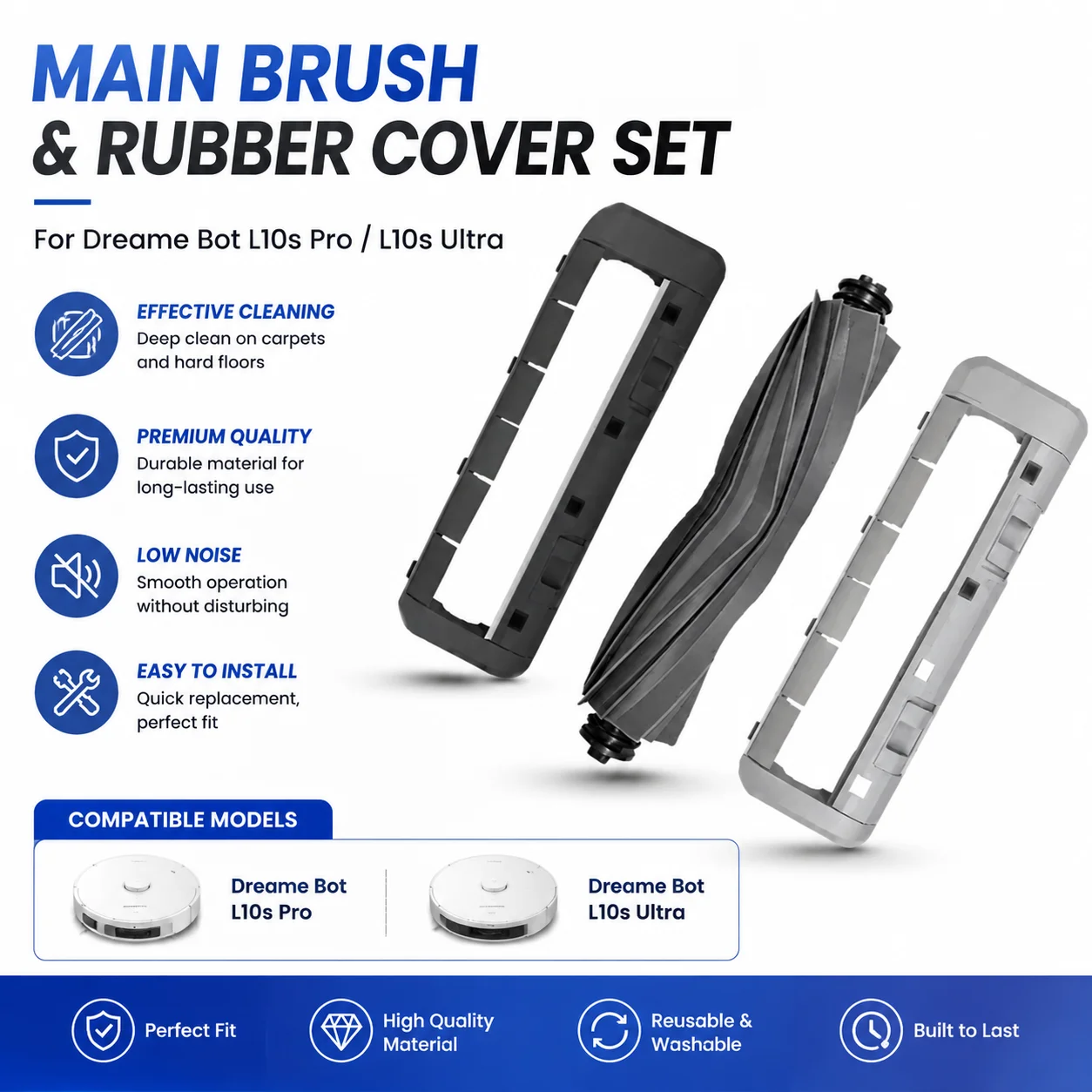 Original Dreame Bot L10S Pro Main Brush Rubber Brush Cover Accessories for Dreame Bot L10s Ultra Vacuum Cleaner Optional Parts