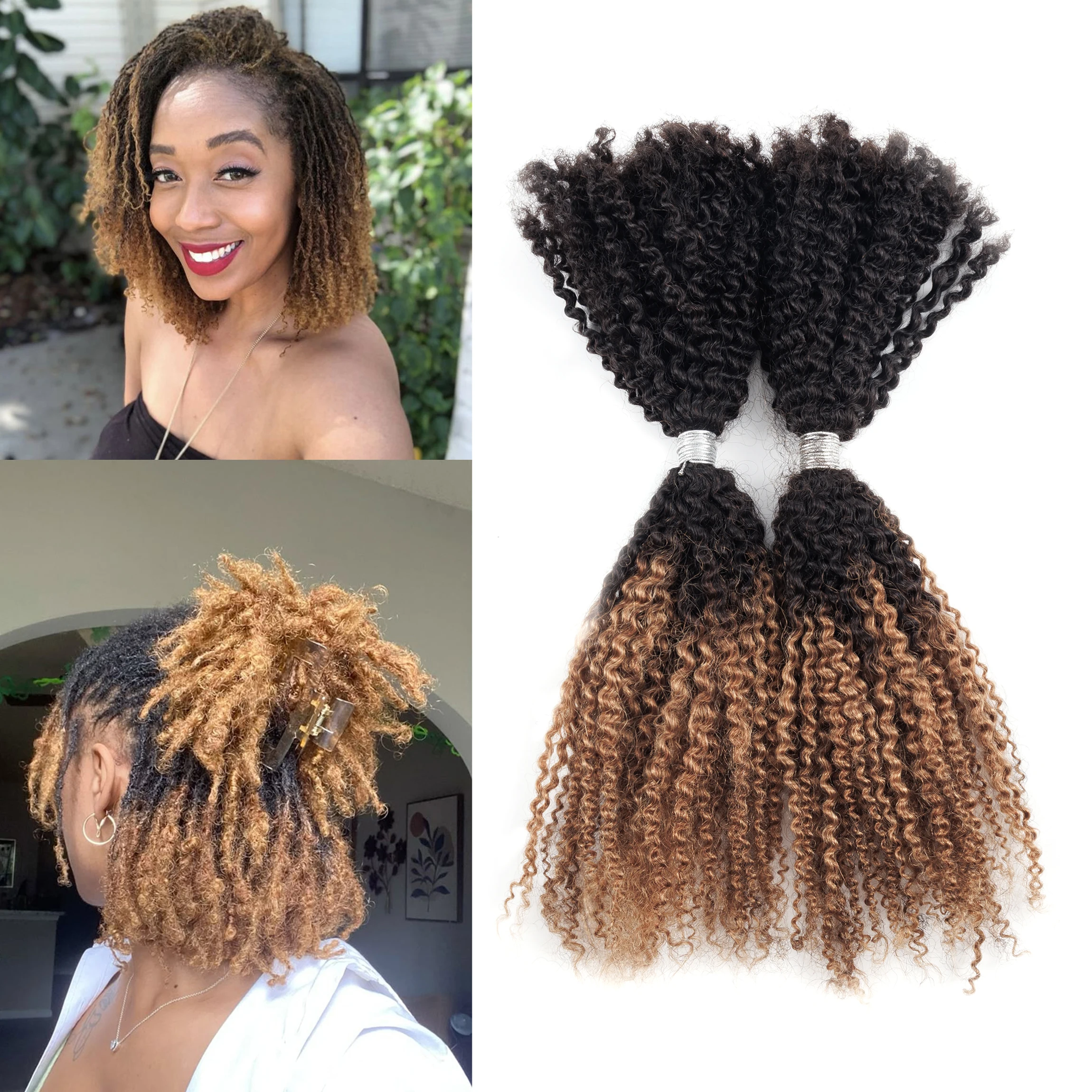 

ANNA HAIR Soft Lightweight Human Hair T1B-27# 100g Afro Kinky 4c Human Hair Extensions Bulk for All Occasion