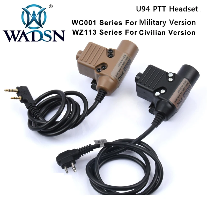 WADSN PTT Fit Tactical Headset, Baofeng Rádio Hunting Headset, Push to Talk Cable, Plug com botão, UP94