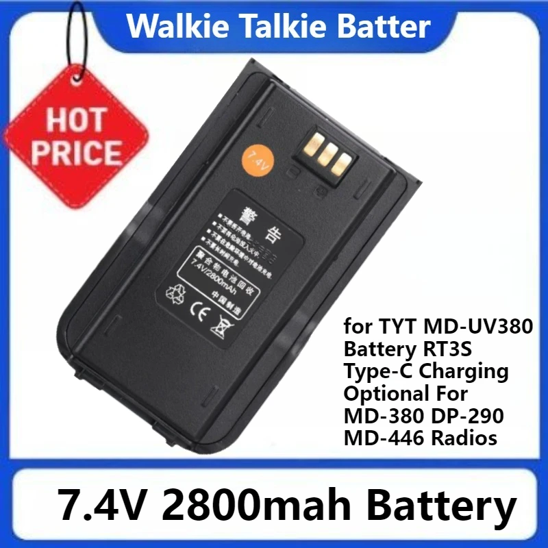 

Replacement Battery 2800mAh for TYT MD-UV380 Battery RT3S Type-C Charging Optional For MD-380 DP-290 MD-446 Radios