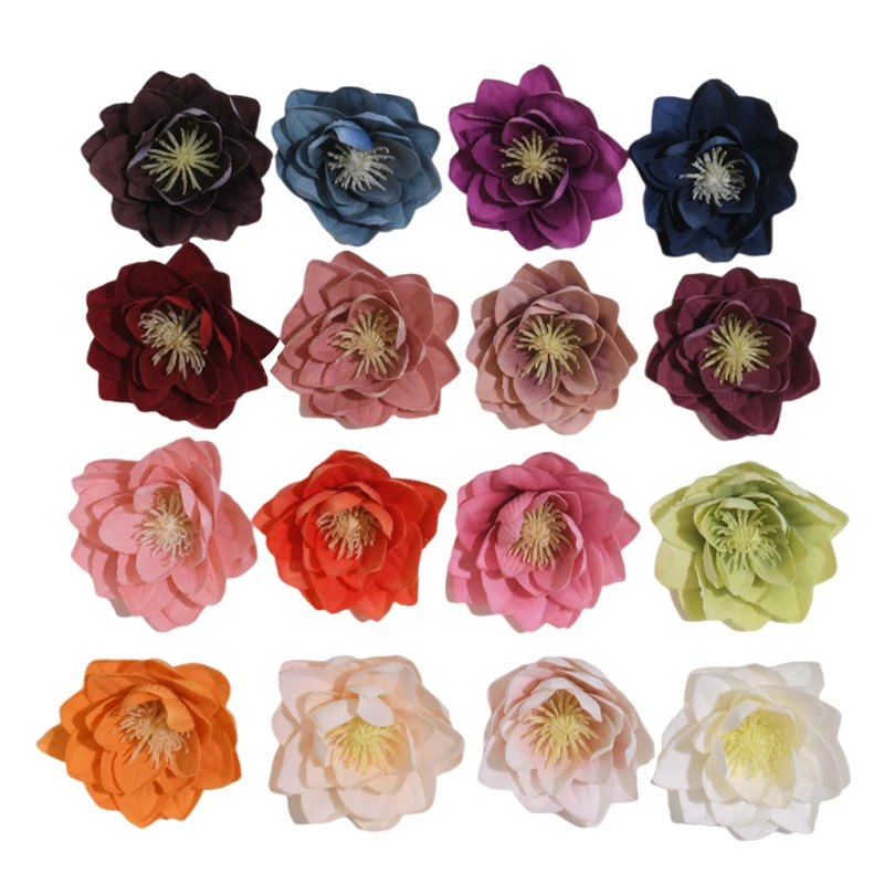 6-7cm Exquisite Little Lotus  Artificial Silk Flower Rose Heads Wedding Decoration DIY Wreath Scrapbooking Craft Fake Flowers