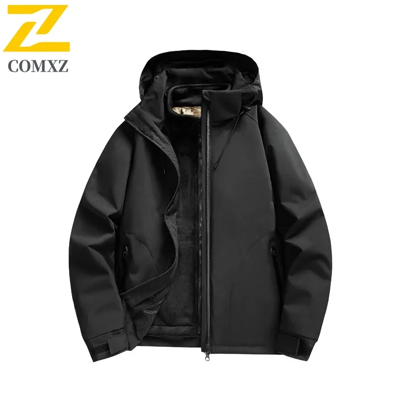 سترة رجالي بقلنسوة ممتازة من COMXZ 2025 سترة سميكة ودافئة لتسلق الصخور معطف كلاسيكي مريح وخفيف الوزن من القطن للشتاء #2