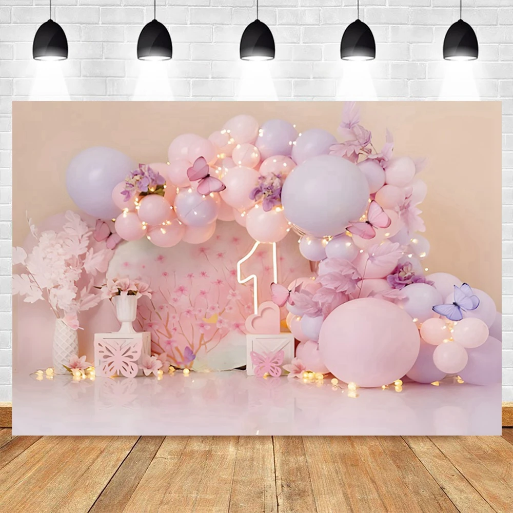 Newborn Baby 1st Birthday Backdrop Pink Blue Balloon Girl Boy Baby Shower Cake Smash Photography Background Decor Photo Studio