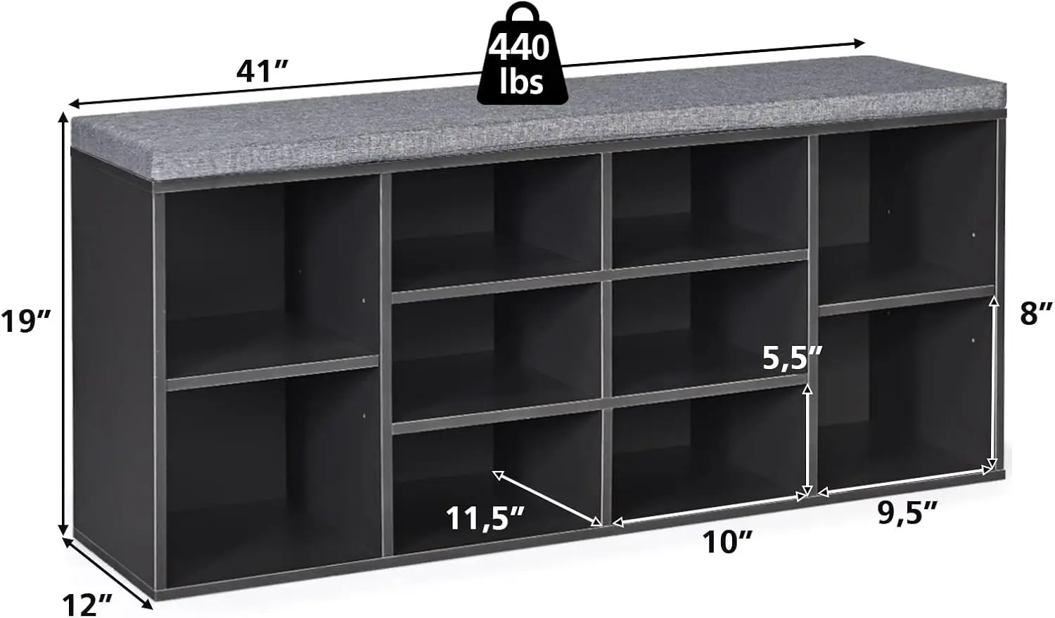 

Giantex Shoe Storage Bench With Cushion, Entryway Shoe Rack Bench, Adjustable Shelves, 10-Cubbies Shoe Organizer Bench For