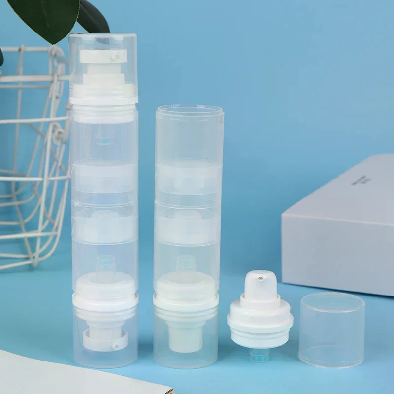 Butelka kosmetyczna z podwójną głowicą, wakuumowana, z pompką do rozpylania/balsamu, wielokrotnego użytku, do kremów i żeli, 5ml/10ml