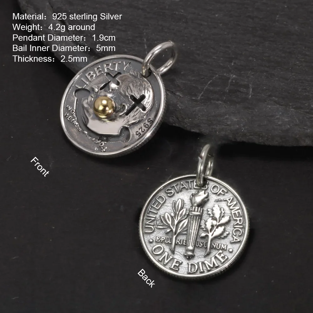 Genuine 925 Sterling Silver Vintage Clown Coins Men\'s and Women\'s Pendants Necklace Sweater Chain Jewelry