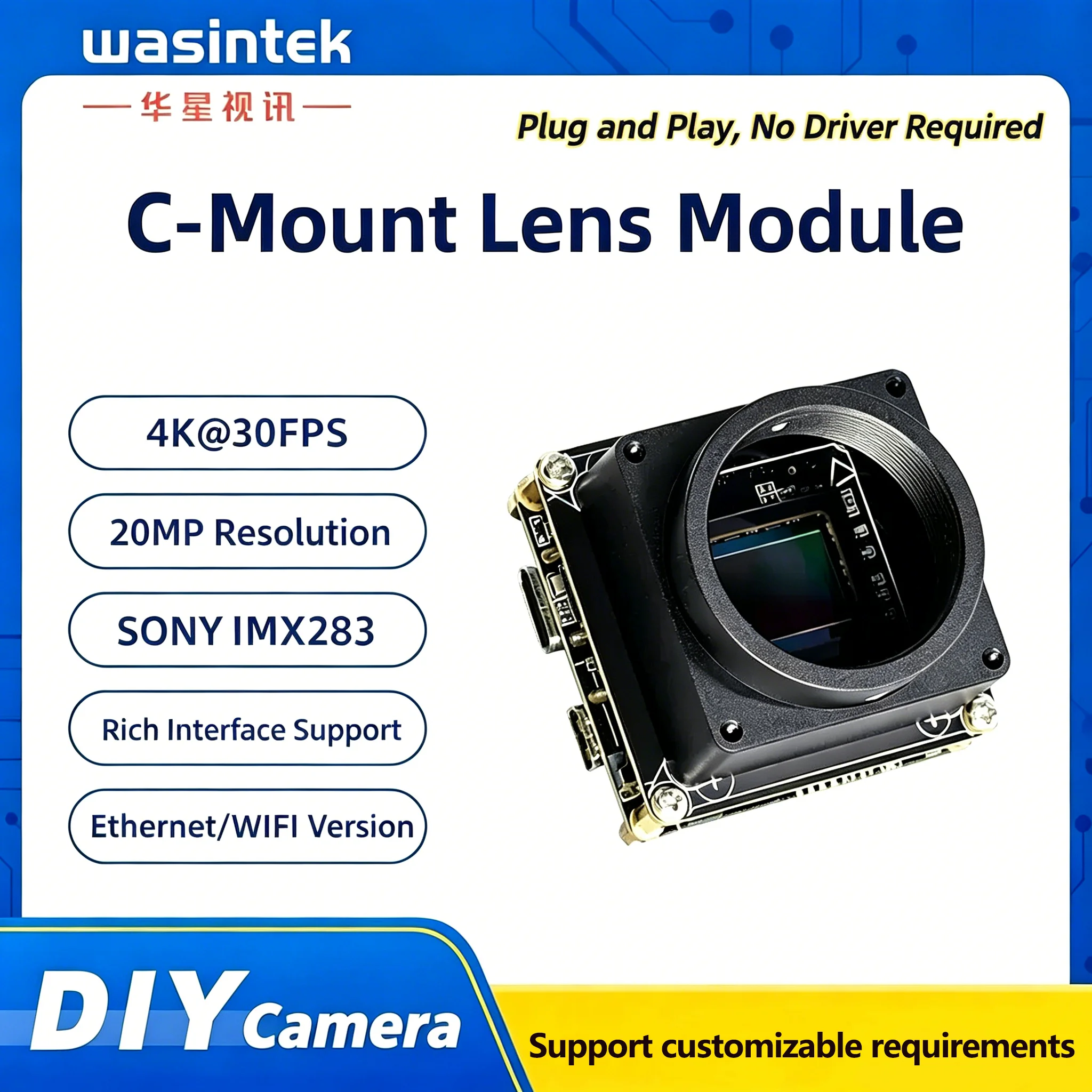 20MP IMX283 C-Mount WIFI Ethernet Camera Module 1 Inch Sensor for Precision Vision for Inspections(Not Surveillance Camera)